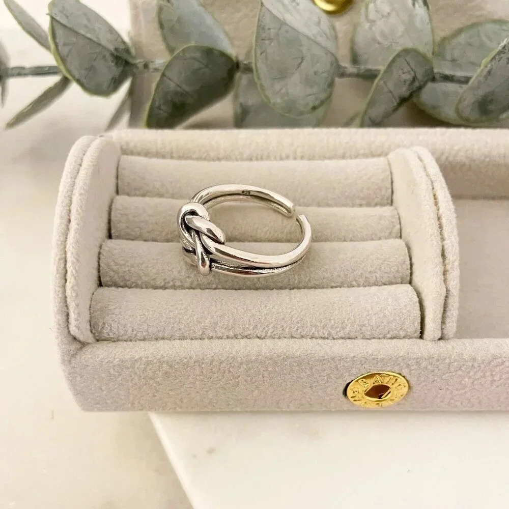 925 Sterling Silver Knot Ring Stackable Ring Dainty Ring Band Twist Ring - Picture 5 of 11